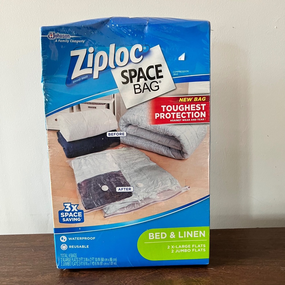 Ziploc Space Bag Bed & Linen 4 Pack 2 XL 2 Jumbo Vacuum Compression Storage Bags